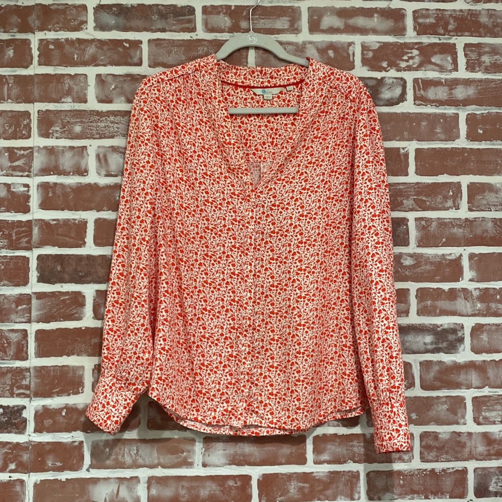 Women’s Boden Annora Red White Floral Button Down Top EUC Size 12 W0086